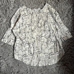 White Black Floral Print 100% Cotton Minimalist Coquette Grandmacore Top